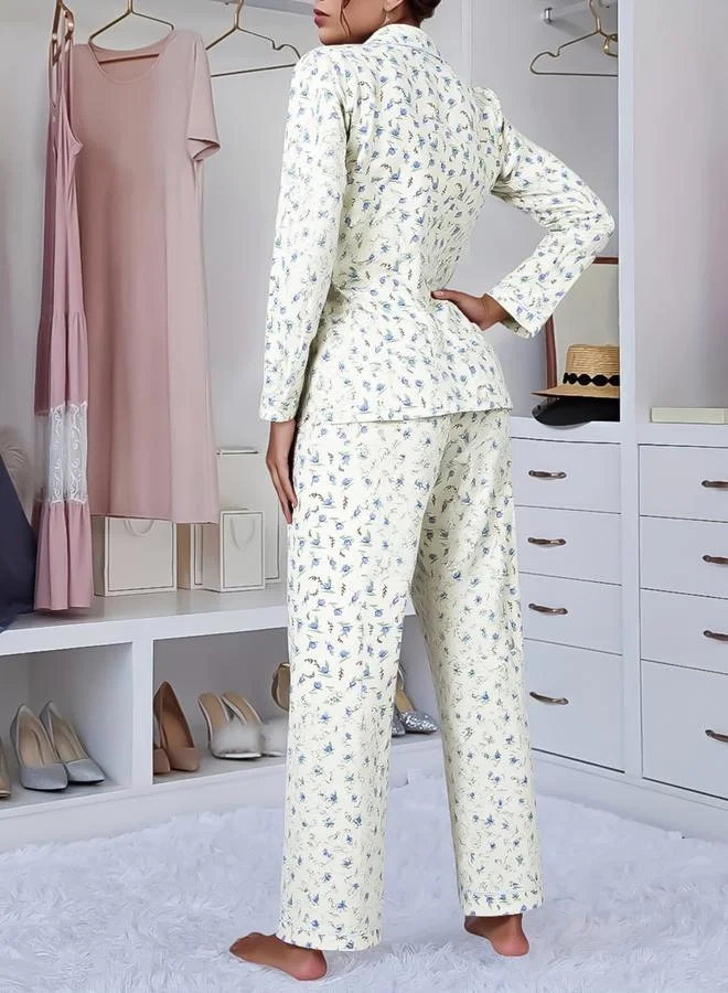 تايك تو طقم قميص وبنطال بيجاما بطبعة زهور للنساء